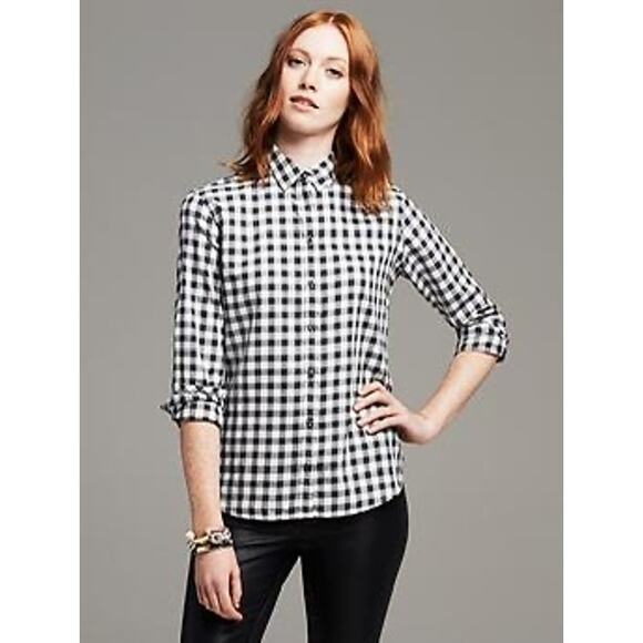 Banana Republic Soft-wash Gingham Flannel Shirt Dark Charcoal L - Picture 1 of 11